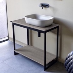 Modern  Console Vanity with Grey Oak Shelf, 35 inch